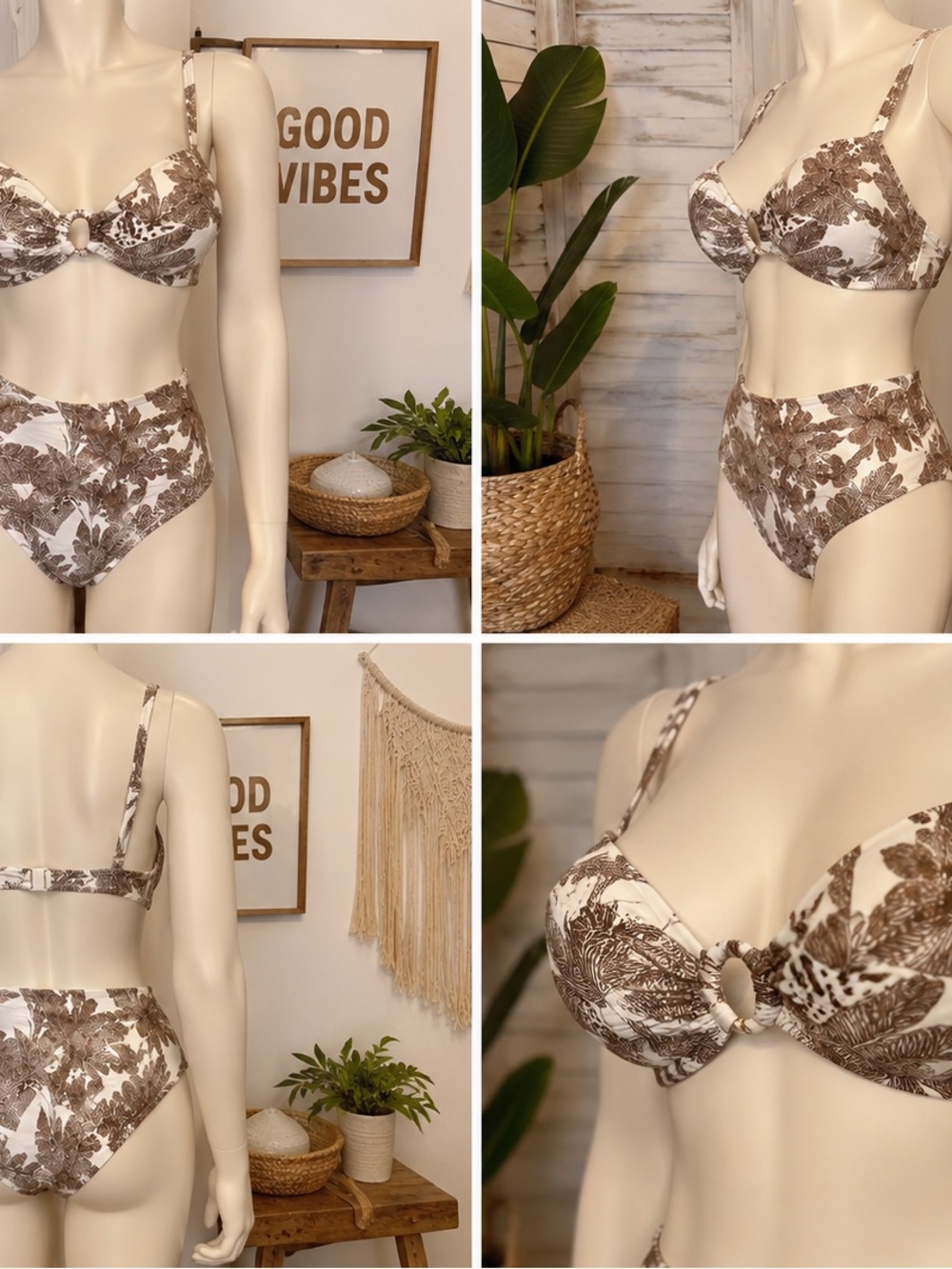 sofia by sofia vergara Brown and White Floral Ring Bikini Set